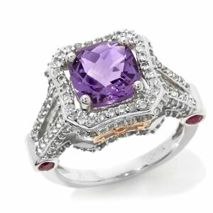 Genuine Carol Brodie Rarities Amethyst & Rubies Sterling Silver Ring Size 9!